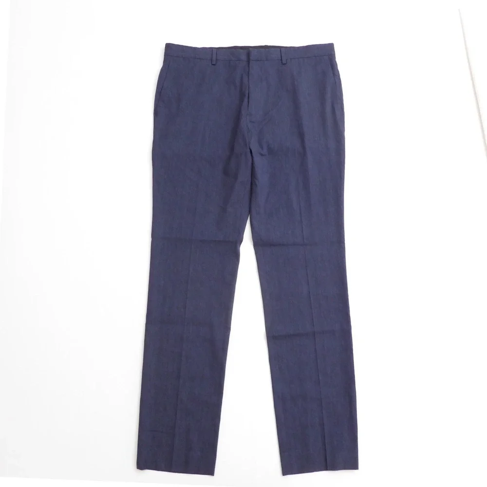 Theory Mens Jake W City Linen Pants Navy Blue N053209R 36
